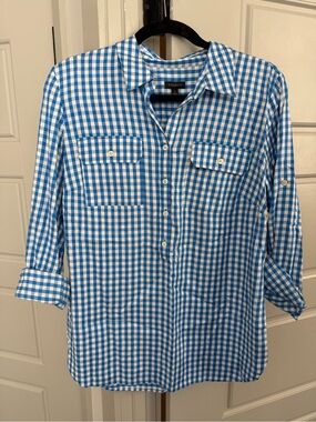 Talbots Gingham Check Button-up Blouse